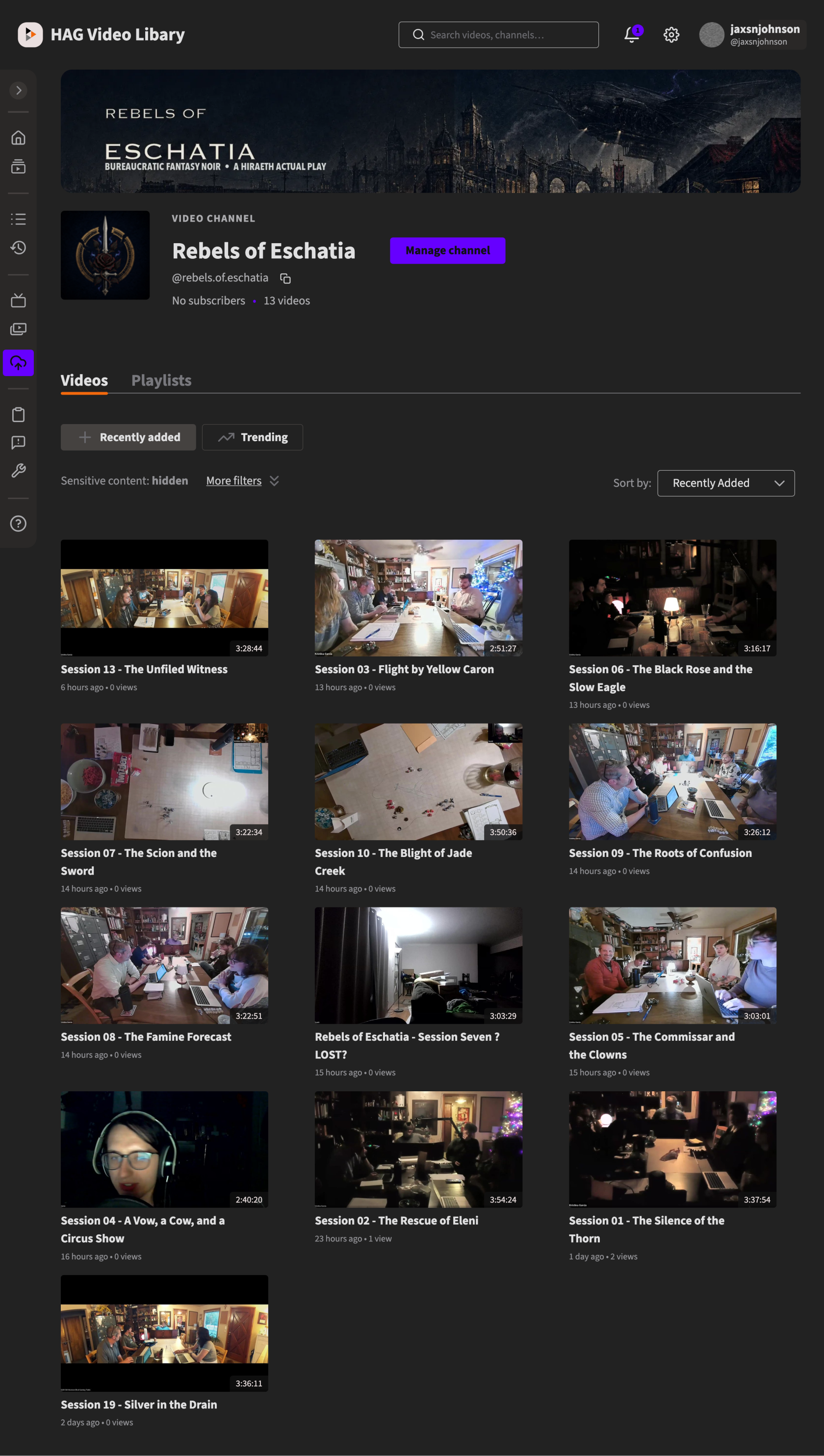 The HAG PeerTube video library